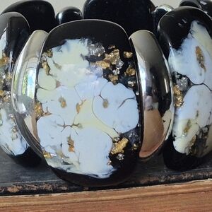 Elegant Black and Gold Women's Stretchy  Bracelet